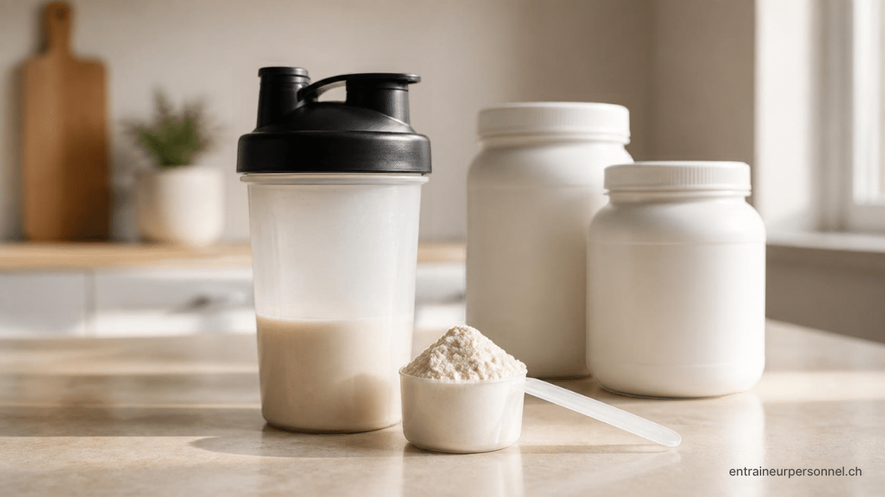 Shaker et poudre de complément alimentaire pour la pratique sportive