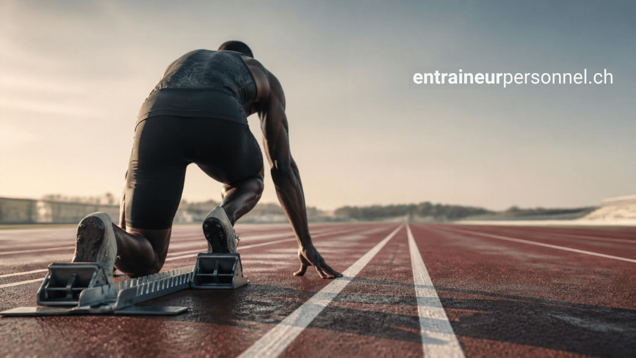 Athlète en position de départ sur une piste pour un entraînement de sprint